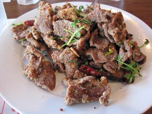 The crispy fried beef was the hit of the meal.